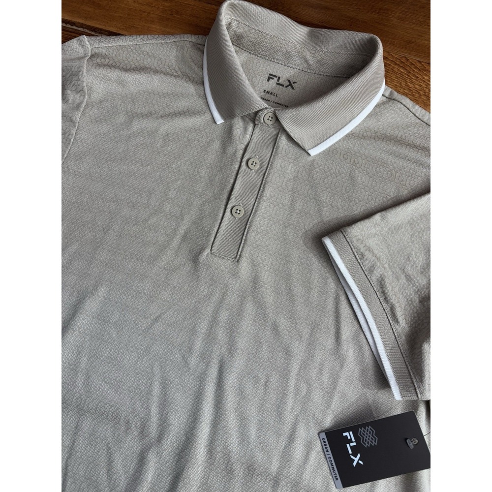 FLX Polo Shirt Mens Small Gray‎ Slope Geometric Print Urban Commuter Stretch NEW